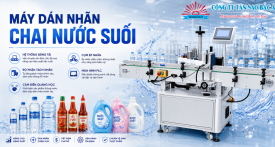 Máy dán nhãn chai nước suối: Giải pháp x3 năng suất