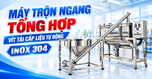 MÁY TRỘN NGANG TÍCH HỢP VÍT TẢI CẤP LIỆU TỰ ĐỘNG INOX 304:... MÁY TRỘN NGANG TÍCH HỢP VÍT TẢI CẤP LIỆU TỰ ĐỘNG INOX 304:...
